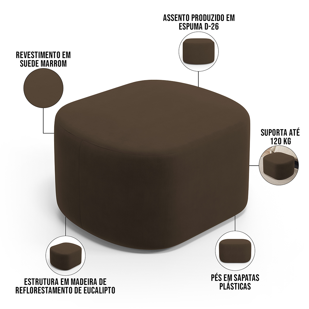 Kit 2 Puffs Decorativos Orgânico para Living Quarto 70cm Doha W01 Suede Marrom - Lyam Decor