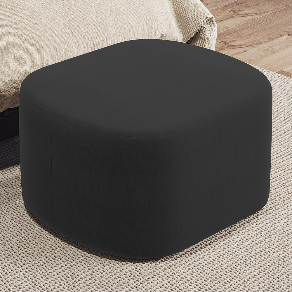 Kit 2 Puffs Decorativos Orgânico para Living Quarto 70cm Doha W01 Suede Preto - Lyam Decor