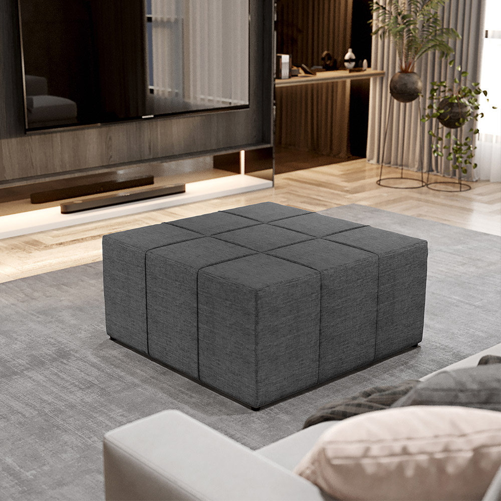 Kit 2 Puffs Decorativos Para Sala de Estar Quadrado Milano 90x90 W01 Linho Cinza Escuro - Lyam Decor