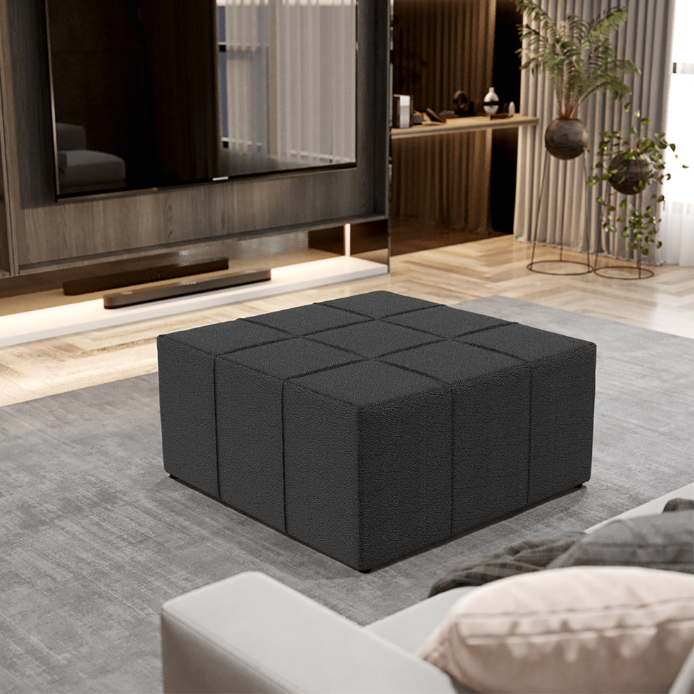 Kit 2 Puffs Decorativos Para Sala de Estar Quadrado Milano 90x90cm W01 Bouclê Preto - Lyam Decor