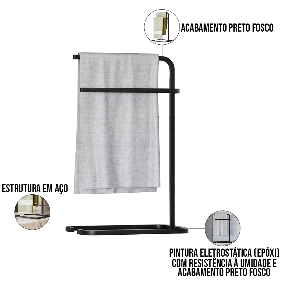 Kit 2 Suporte Porta Papel Toalha Isla Para Pia Bancada Lavabo Duplo Aço D01 Preto Fosco - Lyam Decor