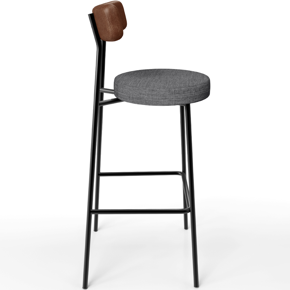 Kit 3 Banqueta Alta Cozinha Sala Jantar Milão L02 Couríssimo Marrom Linho Cinza Escuro - Lyam Decor