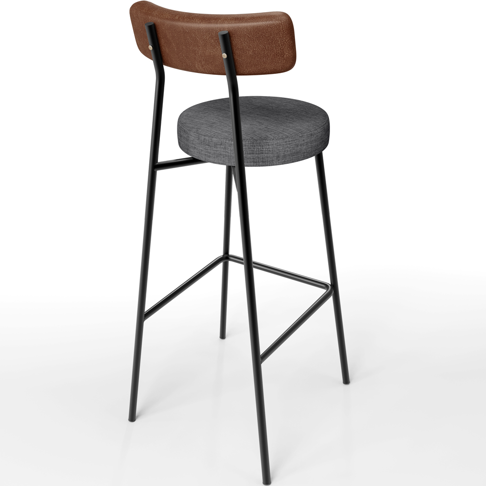Kit 3 Banqueta Alta Cozinha Sala Jantar Milão L02 Couríssimo Marrom Linho Cinza Escuro - Lyam Decor
