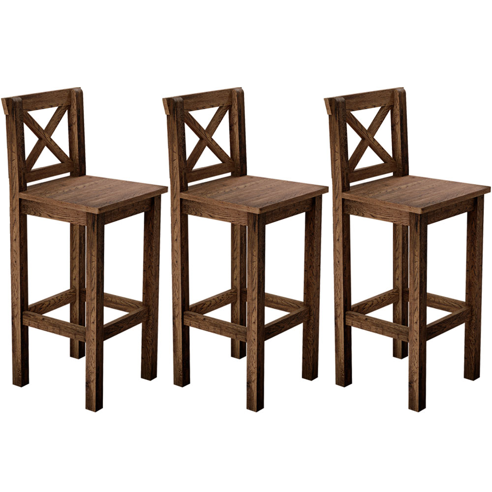 Kit 3 Banquetas Alta Arizona Com Encosto e Base Fixa de Madeira Maciça Pinus W02 Imbuia - Lyam Decor
