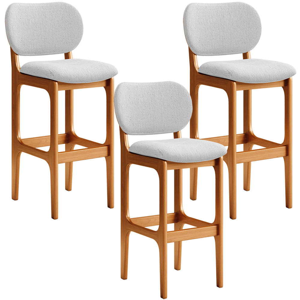 Kit 3 Banquetas Alta Bar Cozinha Sala Jantar Fixa Betta L02 Imbuia Linho Cinza - Lyam Decor