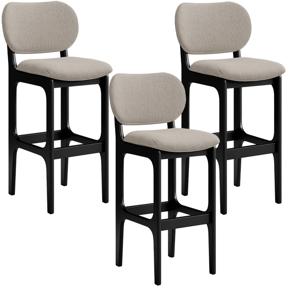 Kit 3 Banquetas Alta Bar Cozinha Sala Jantar Fixa Betta L02 Preto Linho Bege - Lyam Decor