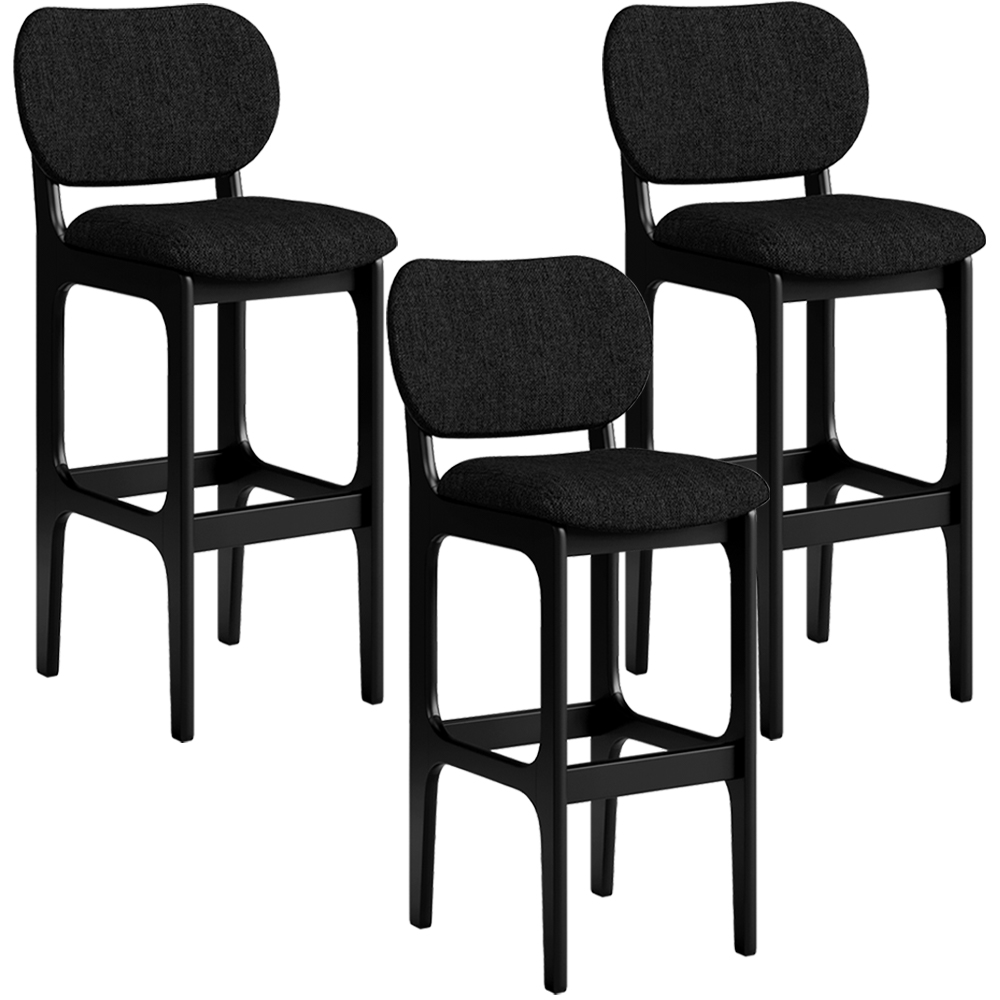 Kit 3 Banquetas Alta Bar Cozinha Sala Jantar Fixa Betta L02 Preto Linho Chumbo - Lyam Decor