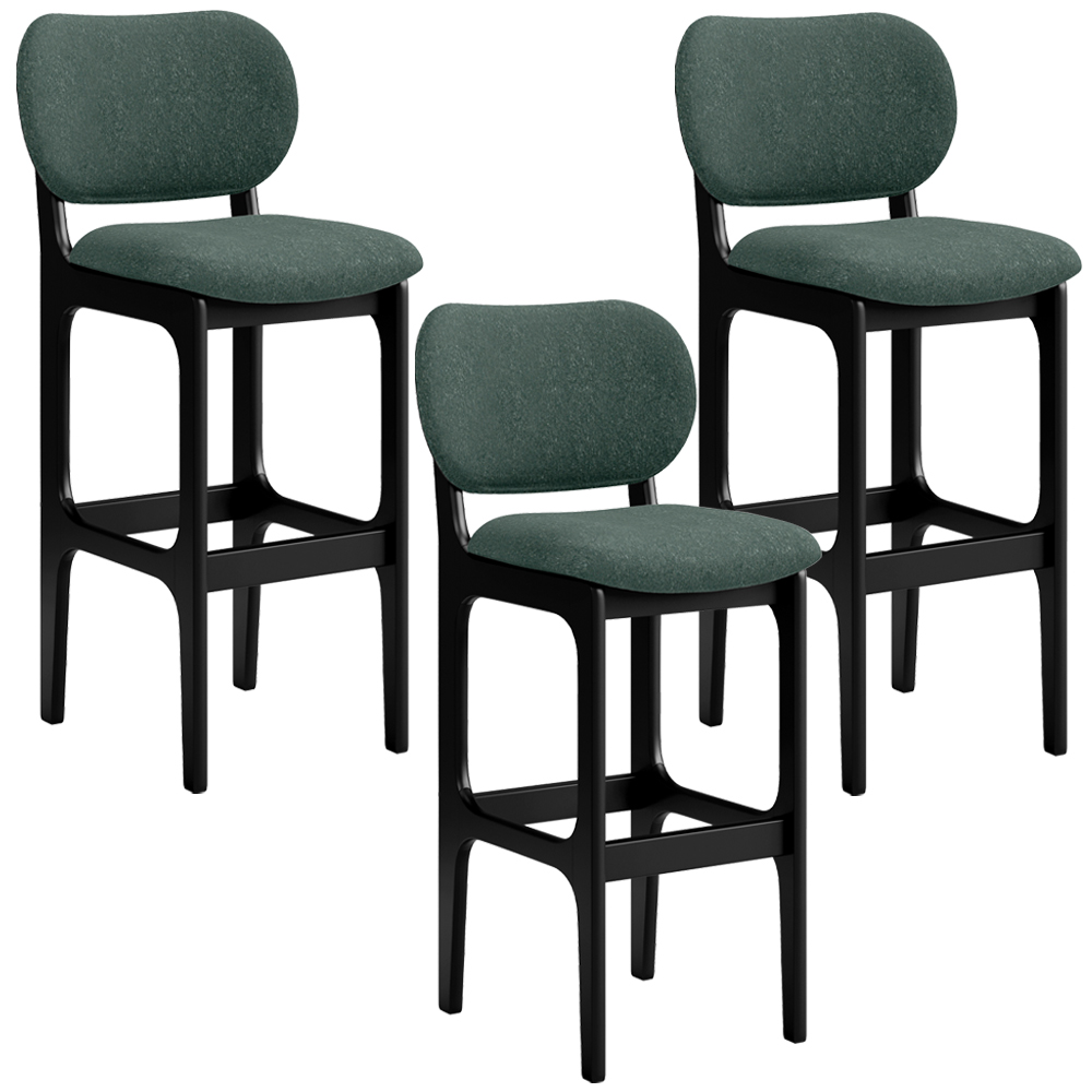 Kit 3 Banquetas Alta Bar Cozinha Sala Jantar Fixa Betta L02 Preto Linho Verde Musgo - Lyam Decor