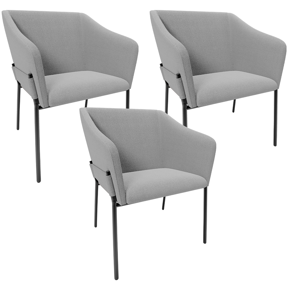Kit 3 Cadeiras Para Sala de Jantar Estar Living Olívia L02 Bouclê Cinza - Lyam Decor
