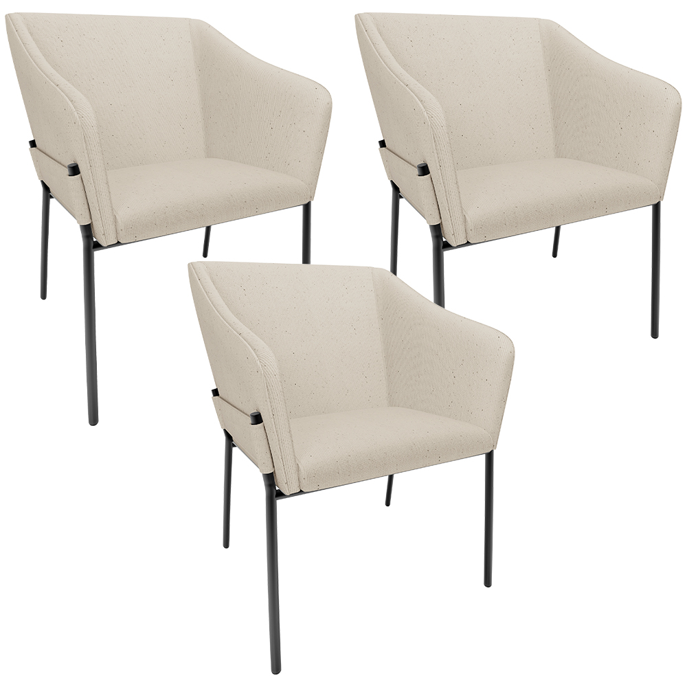 Kit 3 Cadeiras Para Sala de Jantar Estar Living Olívia L02 Linho Bege - Lyam Decor