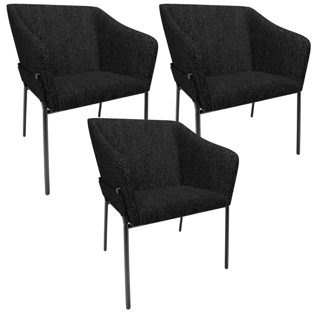 Kit 3 Cadeiras Para Sala de Jantar Estar Living Olívia L02 Linho Chumbo - Lyam Decor