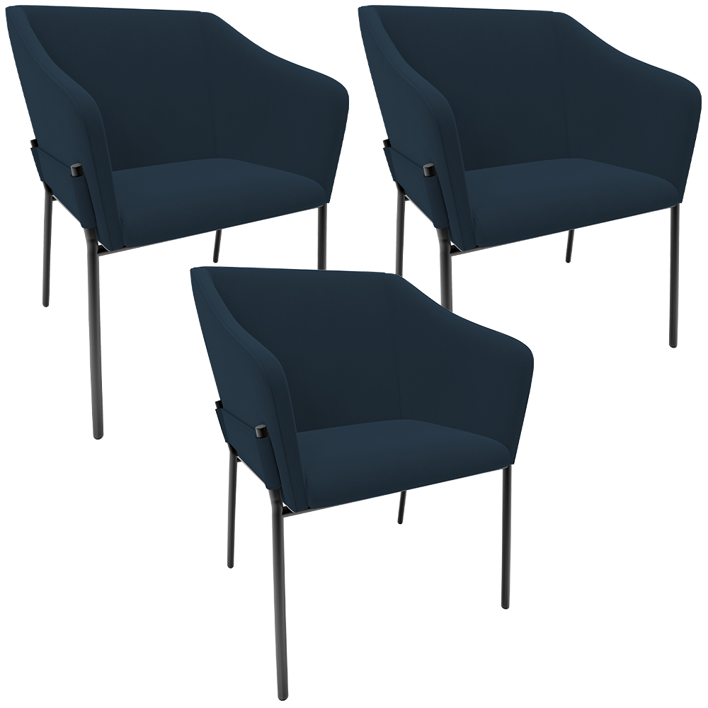Kit 3 Cadeiras Para Sala de Jantar Estar Living Olívia L02 Suede Azul - Lyam Decor