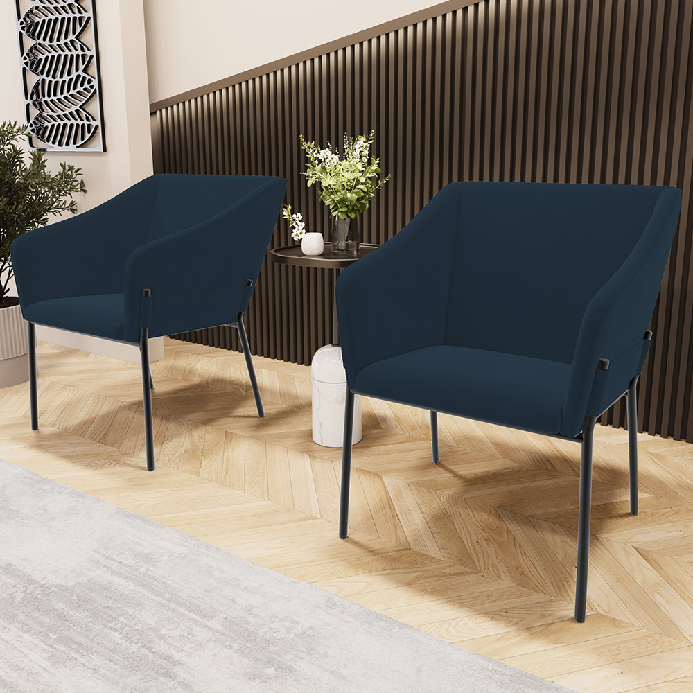 Kit 3 Cadeiras Para Sala de Jantar Estar Living Olívia L02 Suede Azul - Lyam Decor