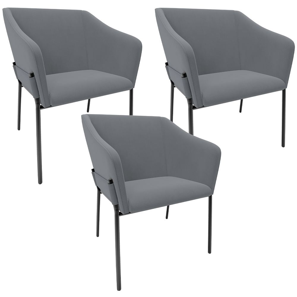 Kit 3 Cadeiras Para Sala de Jantar Estar Living Olívia L02 Suede Cinza - Lyam Decor
