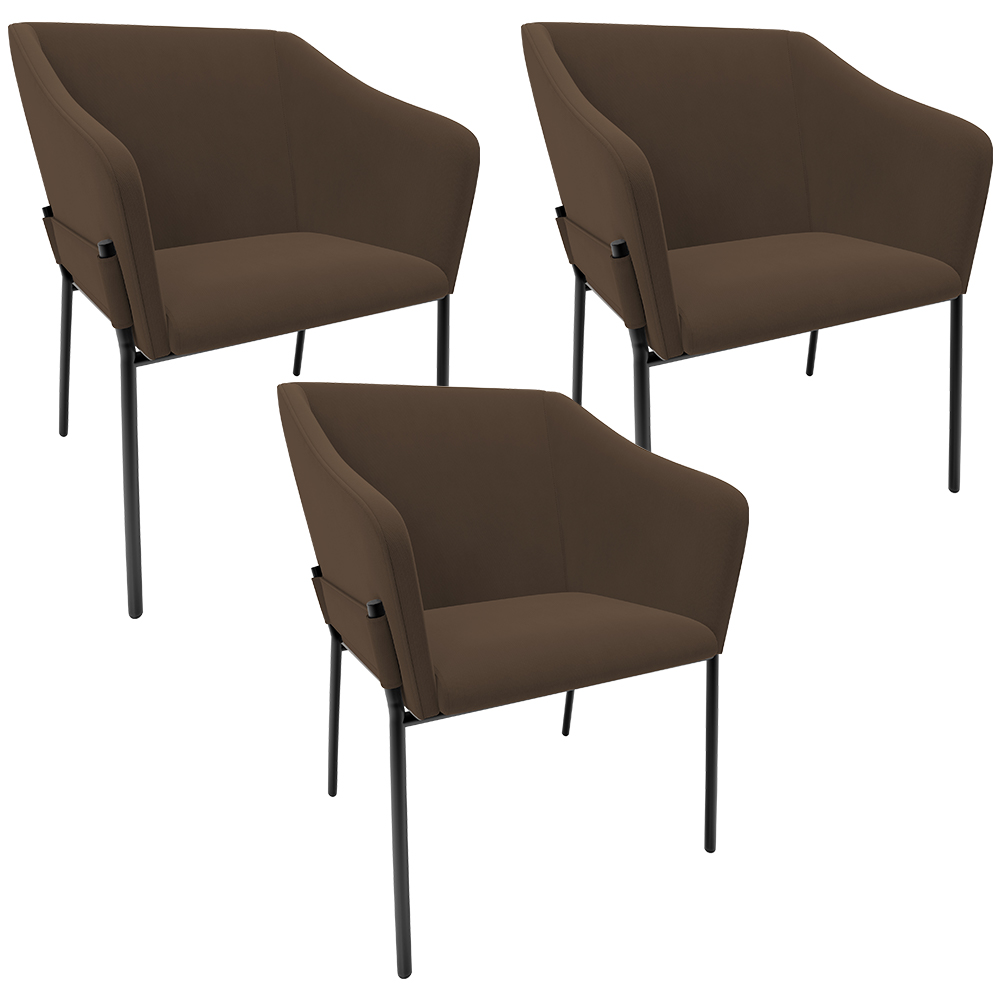 Kit 3 Cadeiras Para Sala de Jantar Estar Living Olívia L02 Suede Marrom - Lyam Decor