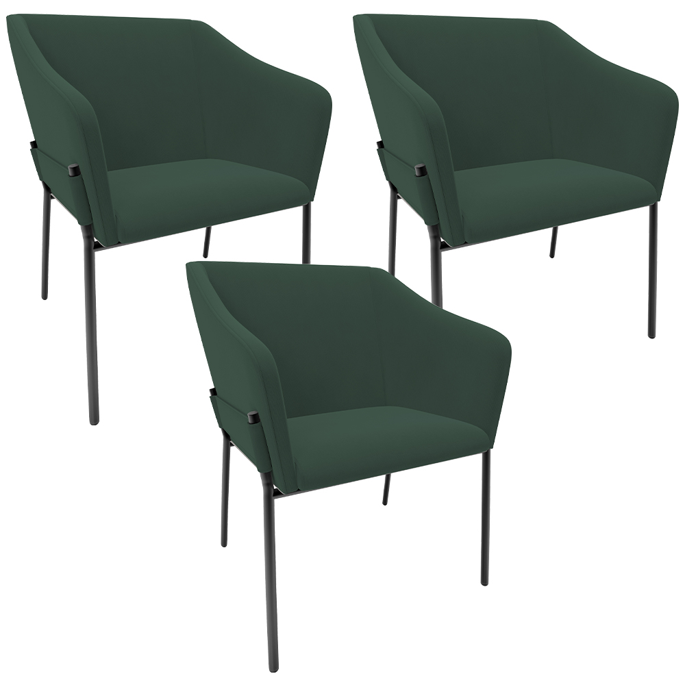 Kit 3 Cadeiras Para Sala de Jantar Estar Living Olívia L02 Suede Verde - Lyam Decor