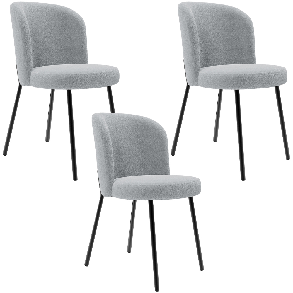 Kit 3 Cadeiras Sala de Jantar Estofada Gavi L02 Bouclê Cinza - Lyam Decor