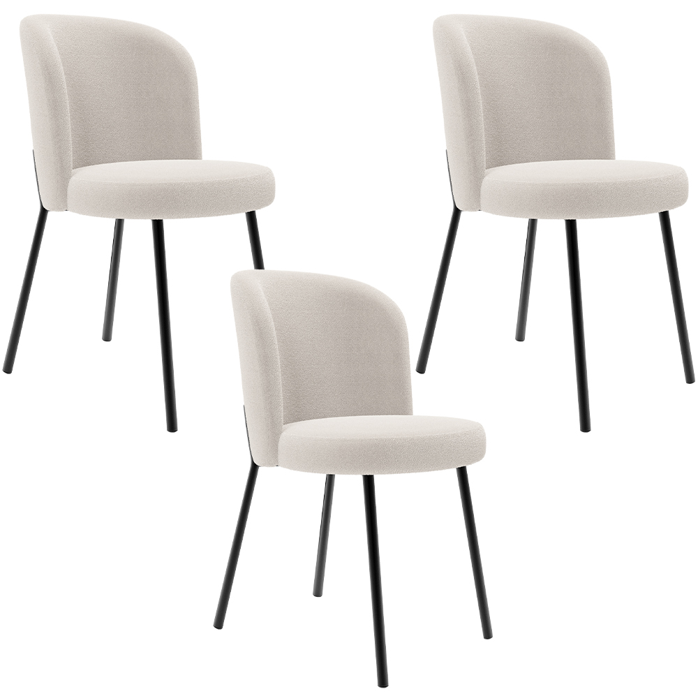 Kit 3 Cadeiras Sala de Jantar Estofada Gavi L02 Bouclê Cru - Lyam Decor