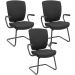 Kit 3 Cadeiras de Escritório Fixa Executiva Office Preto Slim Alta Flexi P03 Poliéster Preto - Lyam
