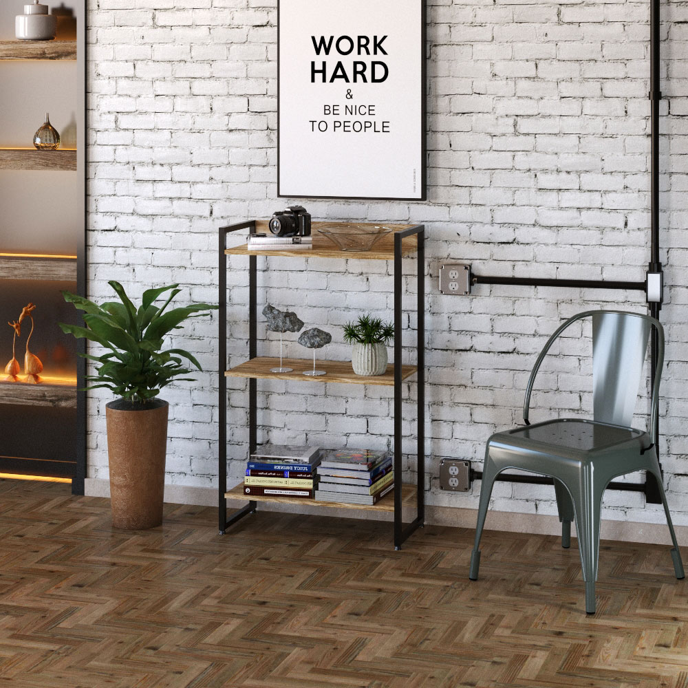 Kit 3 Estantes Multiuso Escritório Industrial 3 Prateleiras Areta 104x60cm C01 Carvalho - Lyam Decor