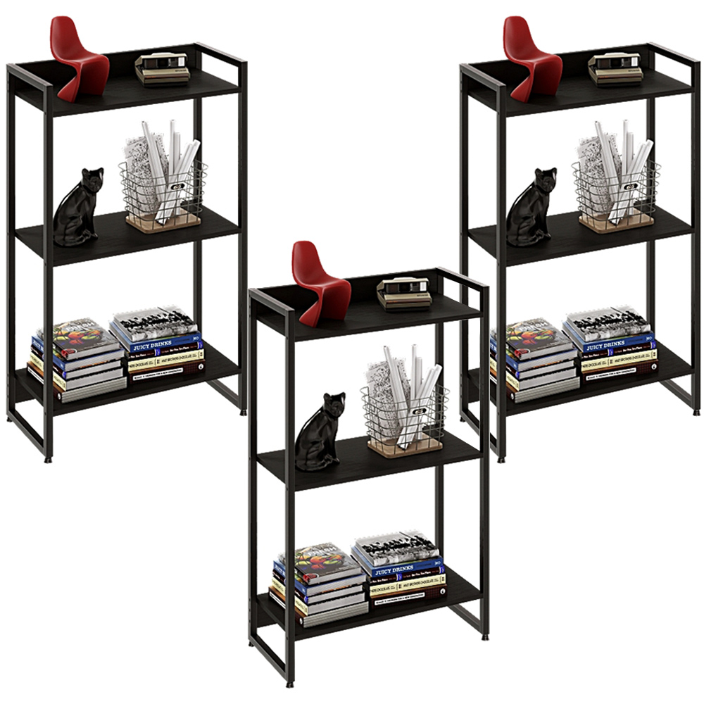 Kit 3 Estantes Multiuso Escritório Industrial 3 Prateleiras Areta 104x60cm C01 Onix - Lyam Decor