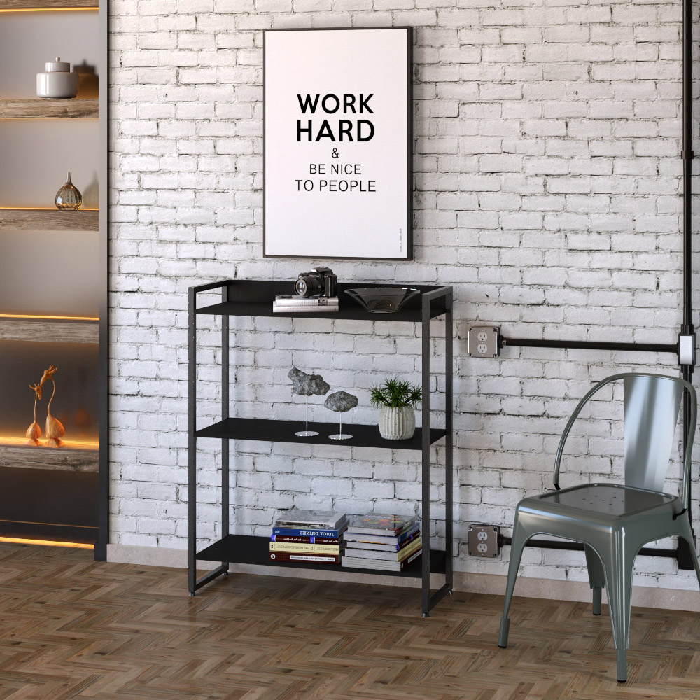 Kit 3 Estantes Multiuso Escritório Industrial 3 Prateleiras Areta 104x80cm C01 Onix - Lyam Decor