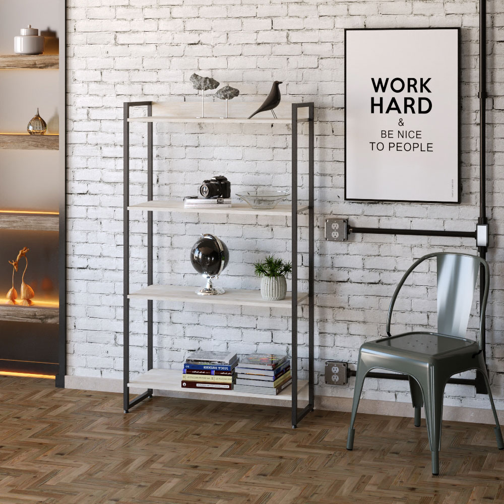 Kit 3 Estantes Multiuso Escritório Industrial 4 Prateleiras Areta 145x80cm C01 Snow - Lyam Decor