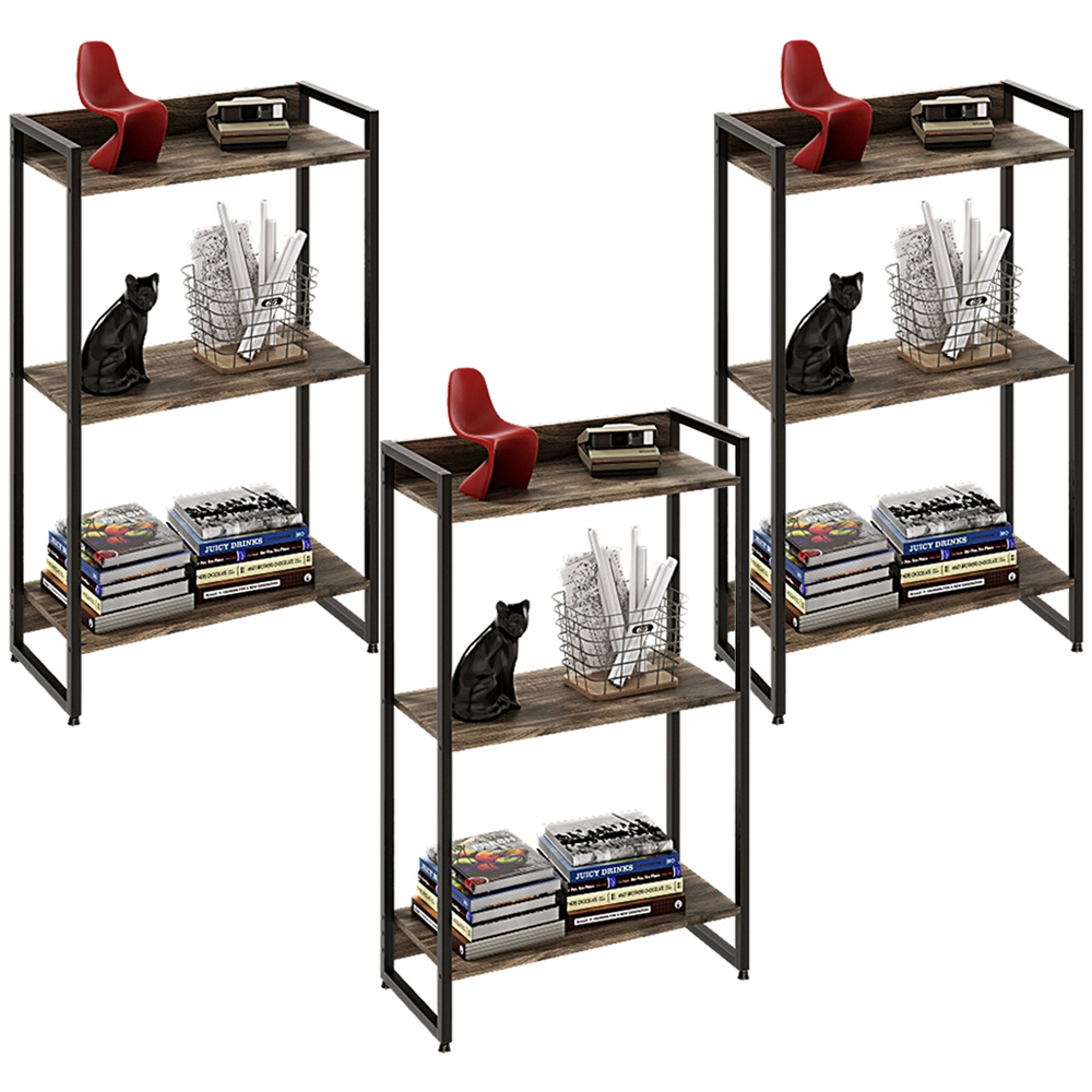 Kit 3 Estantes Multiuso Industrial 3 Prateleiras Areta 104x60cm C01 Carvalho Dark - Lyam Decor