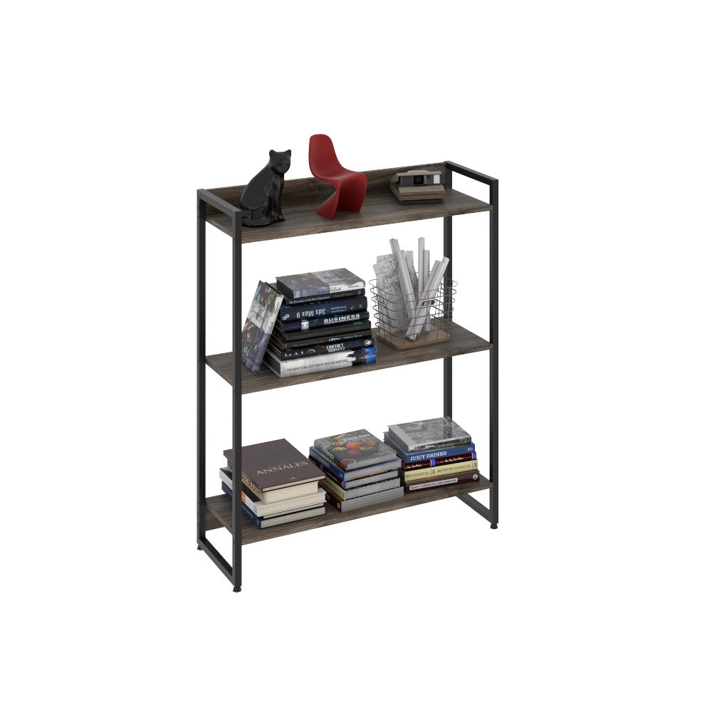 Kit 3 Estantes Multiuso Industrial 3 Prateleiras Areta 104x80cm C01 Carvalho Dark - Lyam Decor