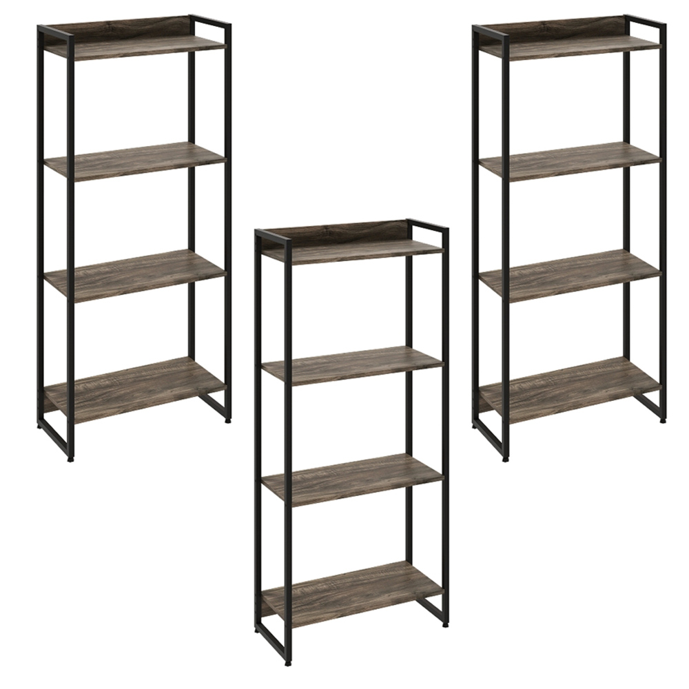 Kit 3 Estantes Multiuso Industrial 4 Prateleiras Areta 145x60cm C01 Carvalho Dark - Lyam Decor