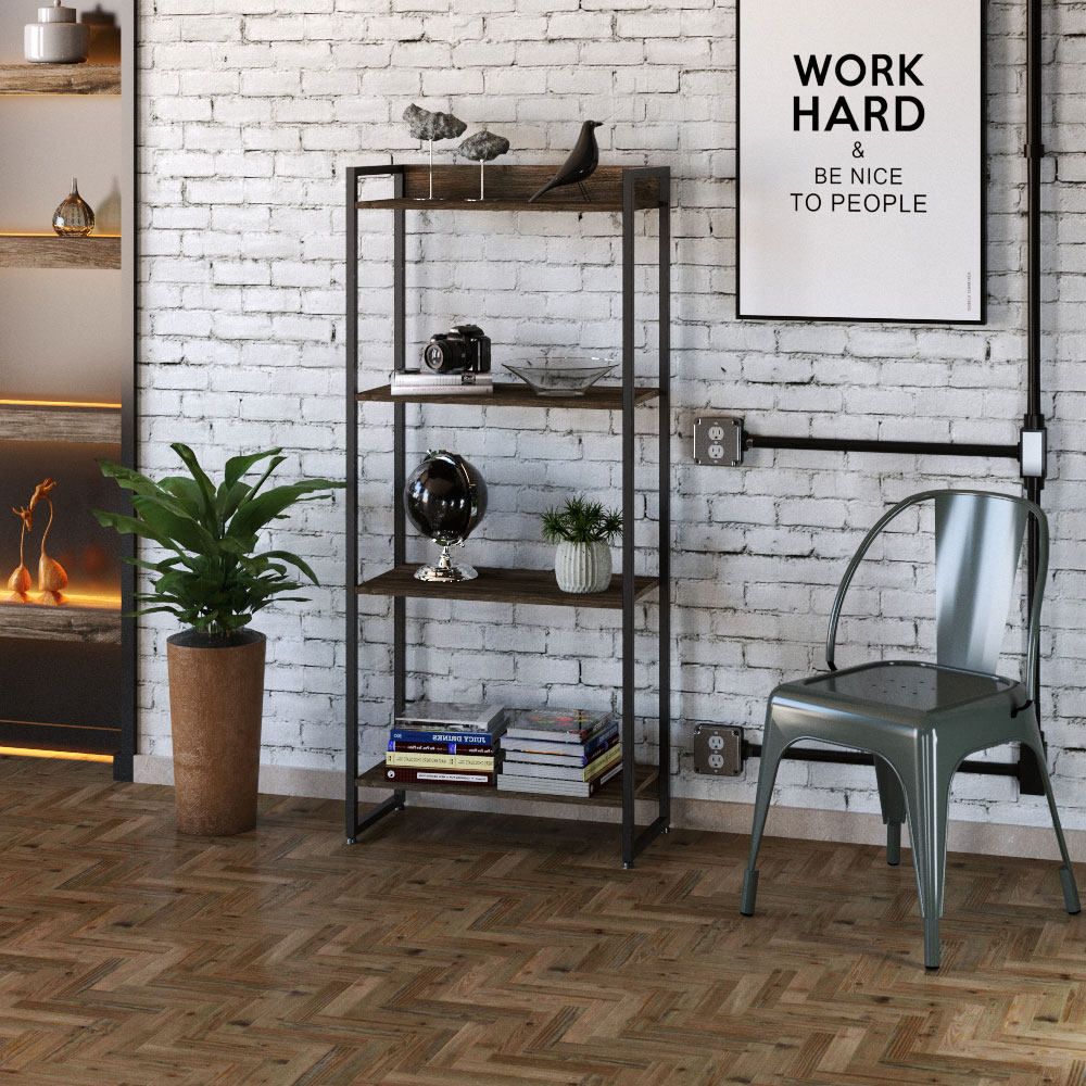 Kit 3 Estantes Multiuso Industrial 4 Prateleiras Areta 145x60cm C01 Carvalho Dark - Lyam Decor