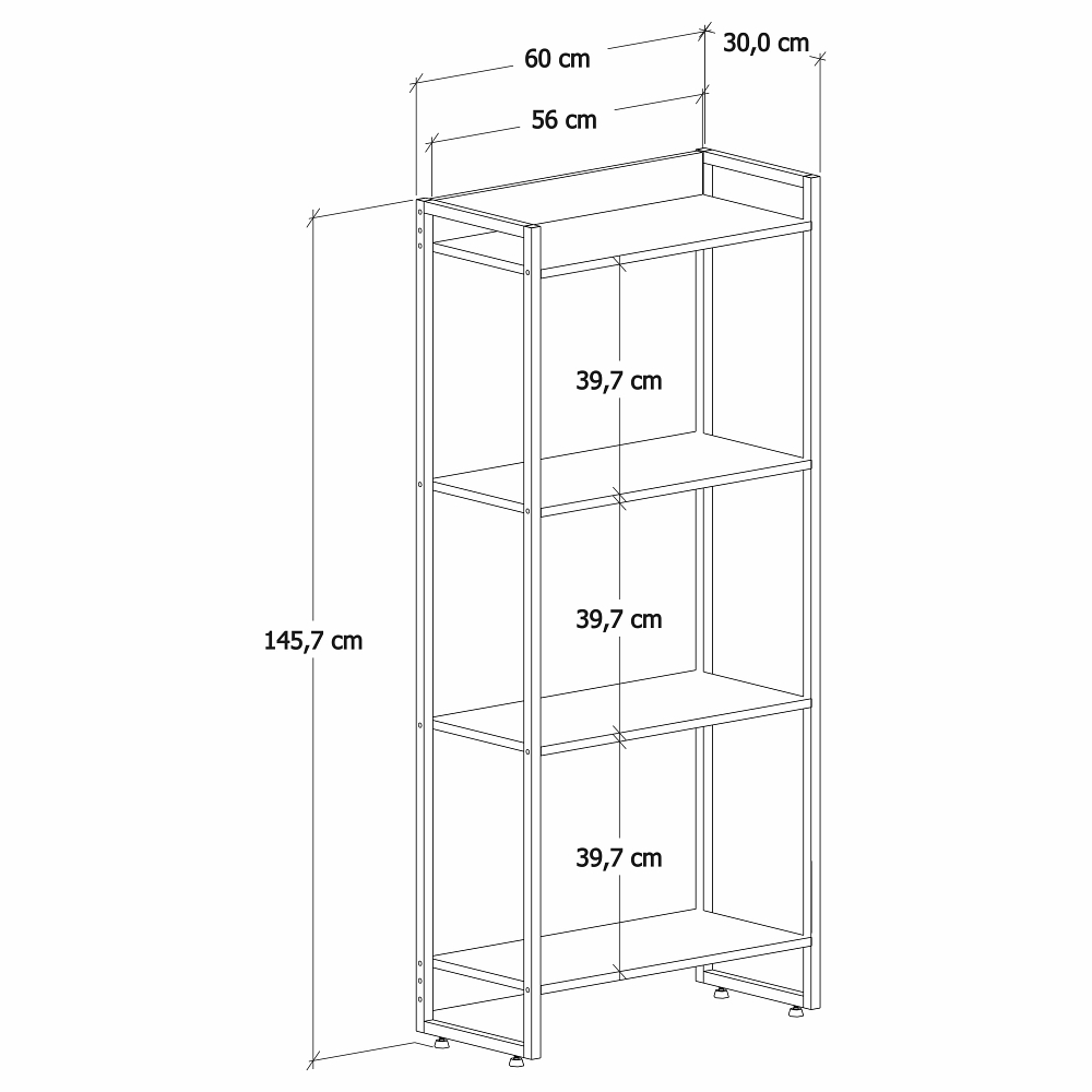 Kit 3 Estantes Multiuso Industrial 4 Prateleiras Areta 145x60cm C01 Carvalho Dark - Lyam Decor