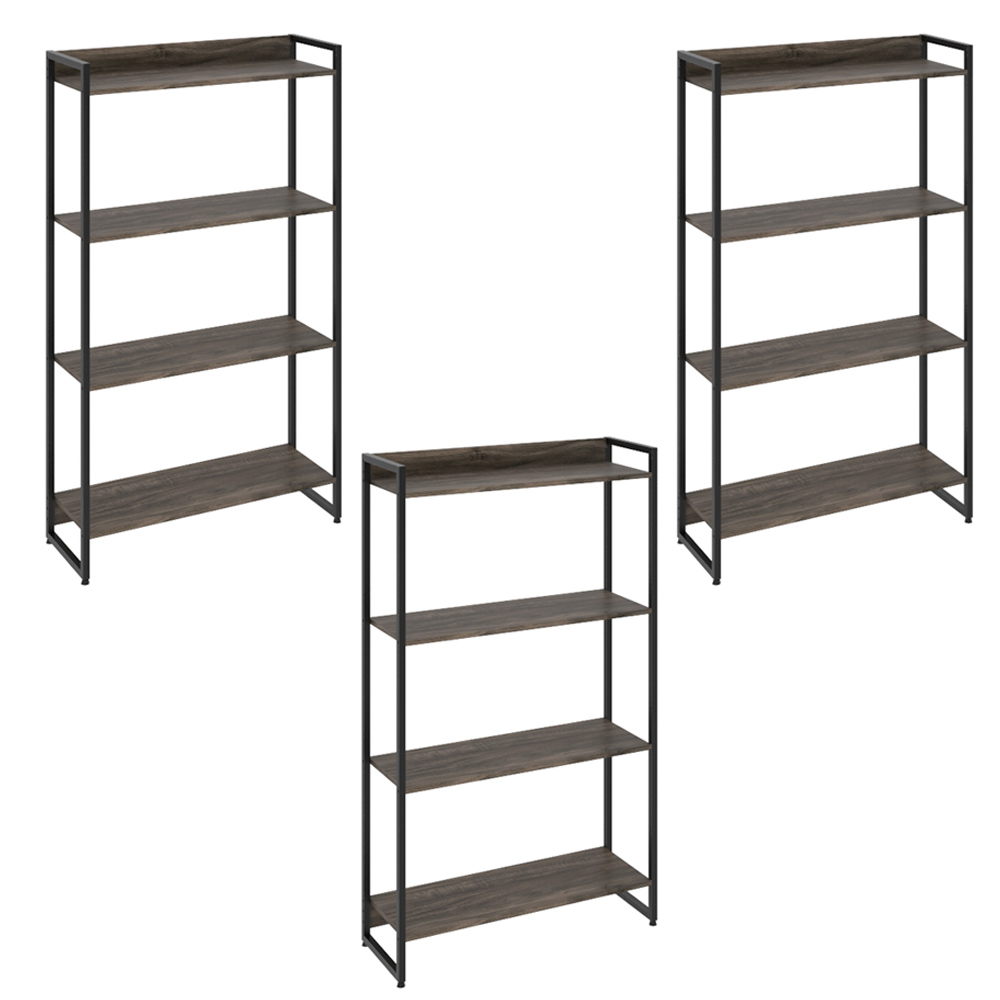 Kit 3 Estantes Multiuso Industrial 4 Prateleiras Areta 145x80cm C01 Carvalho Dark - Lyam Decor