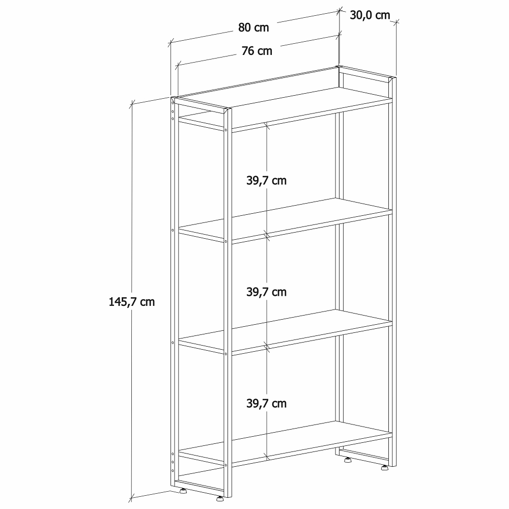 Kit 3 Estantes Multiuso Industrial 4 Prateleiras Areta 145x80cm C01 Carvalho Dark - Lyam Decor