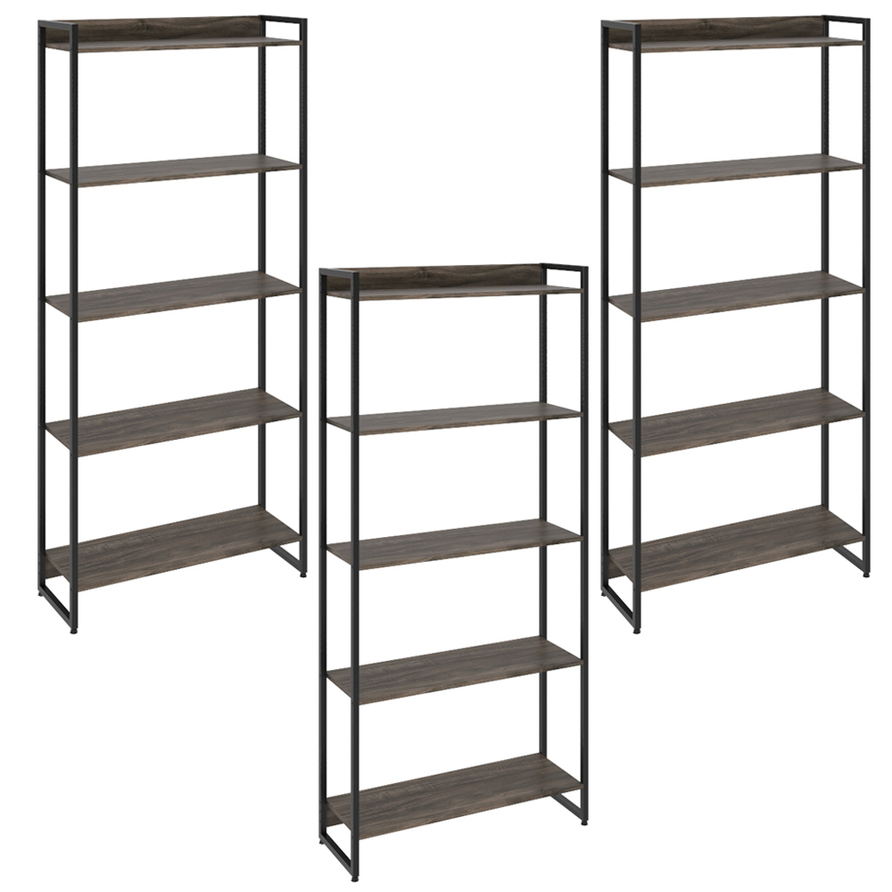 Kit 3 Estantes Multiuso Industrial 5 Prateleiras Areta 186x80cm C01 Carvalho Dark - Lyam Decor