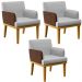 Kit 3 Poltronas Decorativa Para Sala De Estar Beatriz W01 Linho Cinza Couríssimo Marrom - Lyam Decor