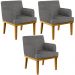 Kit 3 Poltronas Decorativas Para Sala De Estar Base Mel Beatriz W01 Linho Cinza Escuro - Lyam Decor