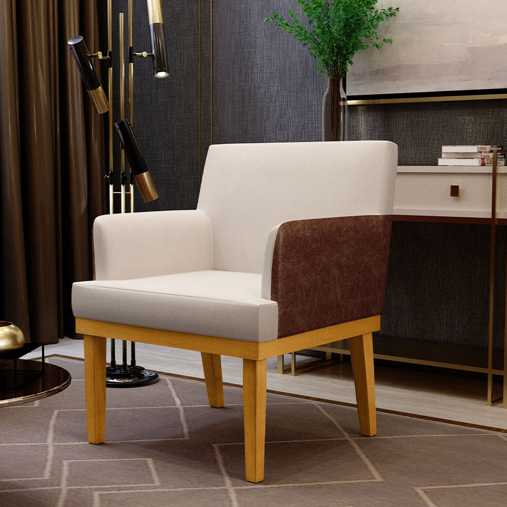 Kit 3 Poltronas Decorativas Para Sala De Estar Beatriz W01 Linho Cru Couríssimo Marrom - Lyam Decor