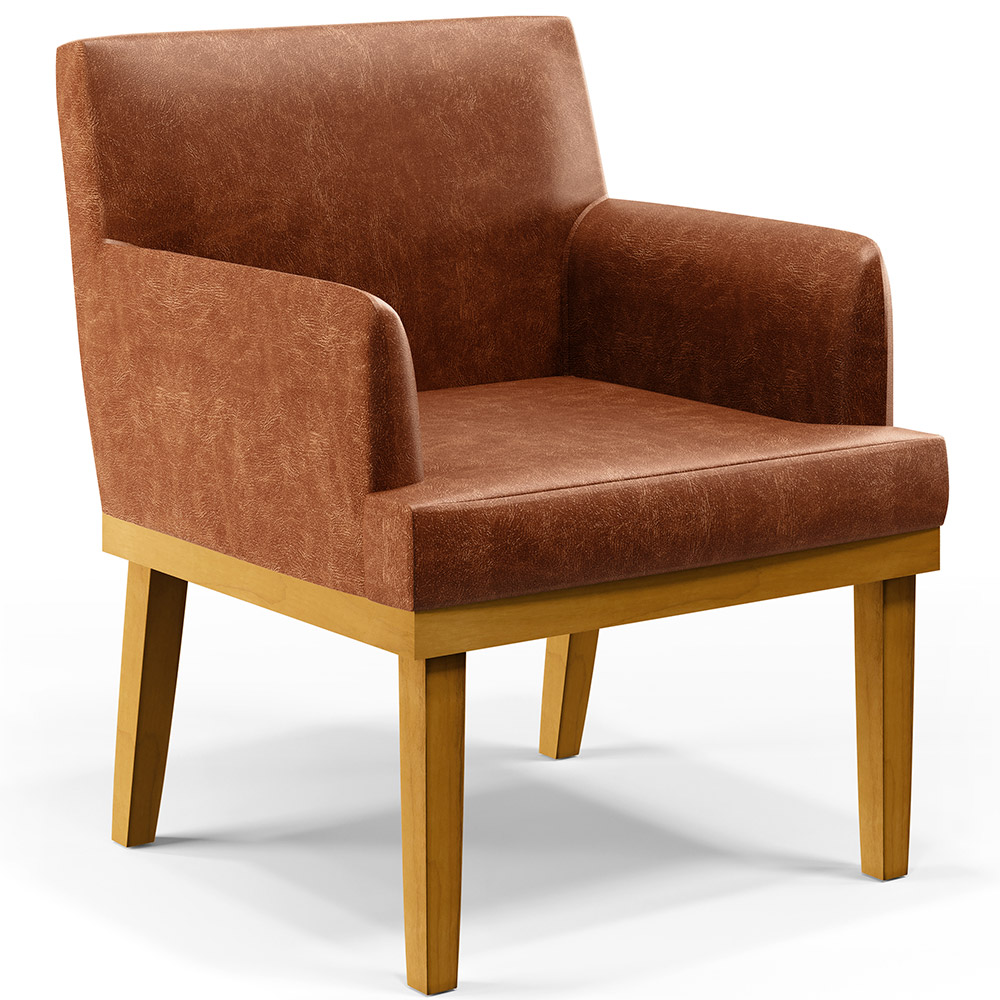 Kit 3 Poltronas Decorativas Para Sala De Estar E Recepção Beatriz W01 Couríssimo Camel - Lyam Decor