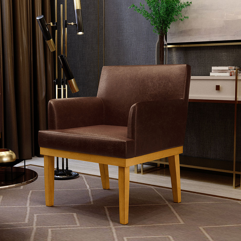 Kit 3 Poltronas Decorativas Para Sala De Estar E Recepção Beatriz W01 Couríssimo Marrom - Lyam Decor