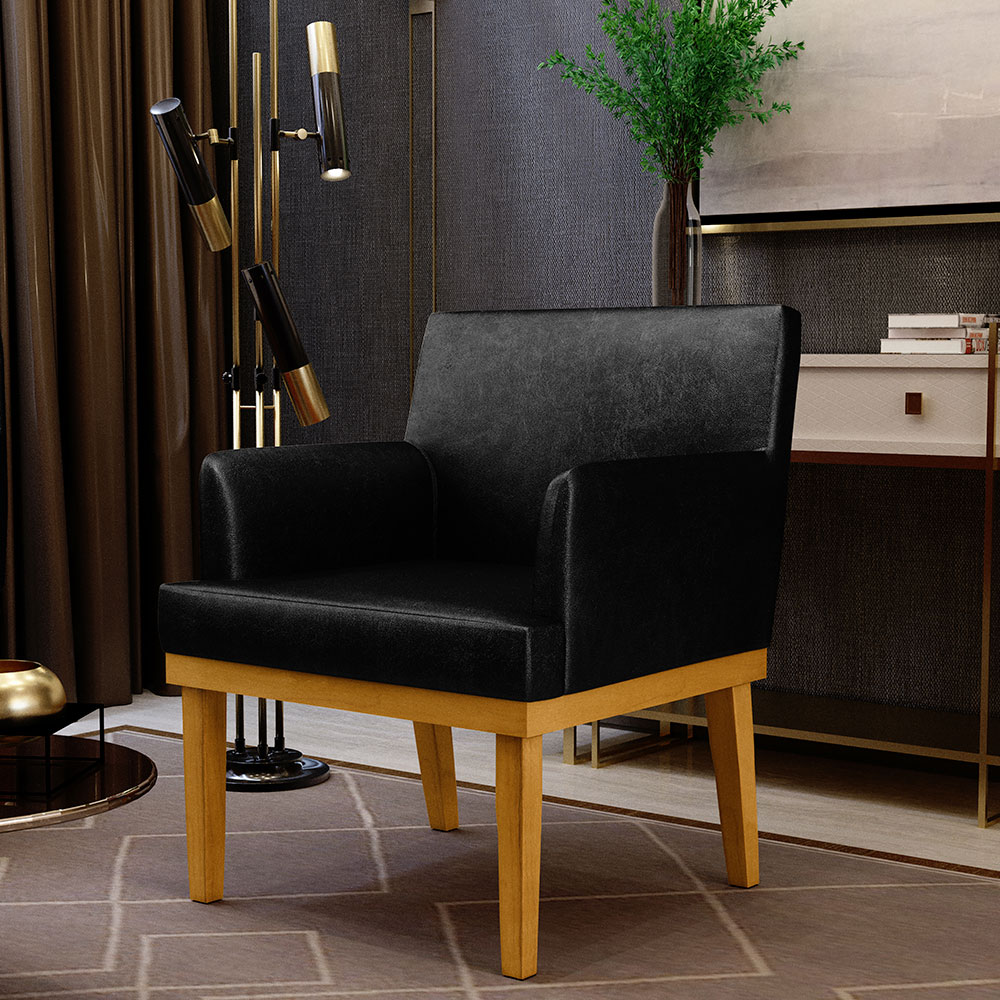 Kit 3 Poltronas Decorativas Para Sala De Estar E Recepção Beatriz W01 Couríssimo Preto - Lyam Decor