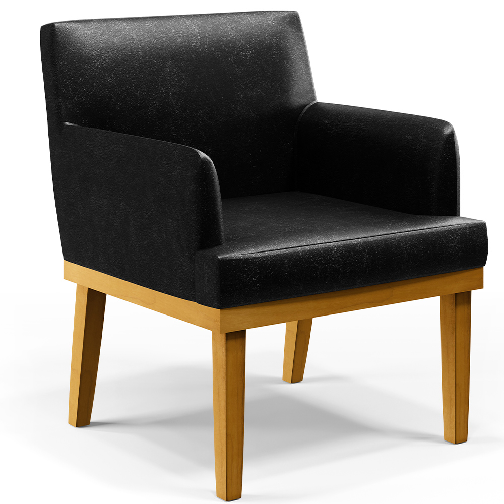 Kit 3 Poltronas Decorativas Para Sala De Estar E Recepção Beatriz W01 Couríssimo Preto - Lyam Decor