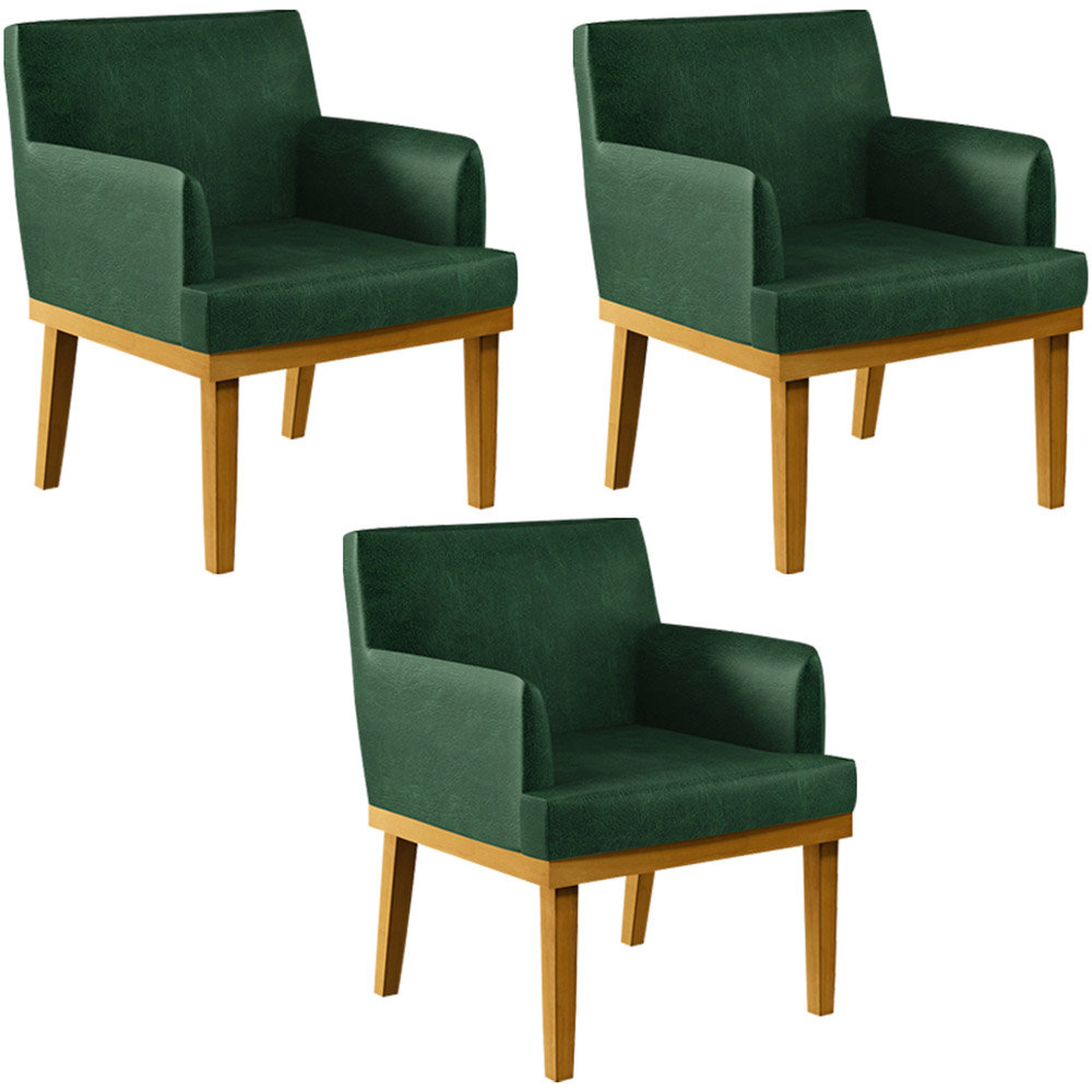Kit 3 Poltronas Decorativas Para Sala De Estar E Recepção Beatriz W01 Facto Verde Musgo - Lyam Decor