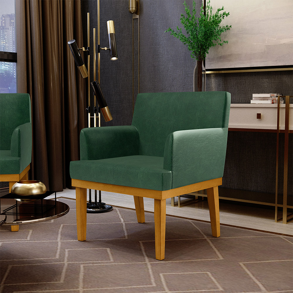 Kit 3 Poltronas Decorativas Para Sala De Estar E Recepção Beatriz W01 Facto Verde Musgo - Lyam Decor