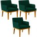 Kit 3 Poltronas Decorativas Sala De Estar E Recepção Base Mel Beatriz W01 Bouclê Verde - Lyam Decor