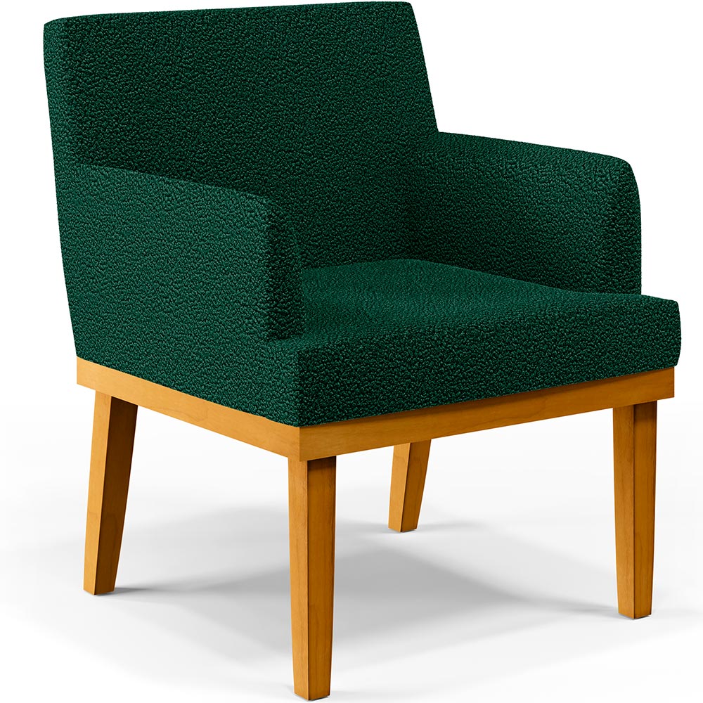 Kit 3 Poltronas Decorativas Sala De Estar E Recepção Base Mel Beatriz W01 Bouclê Verde - Lyam Decor