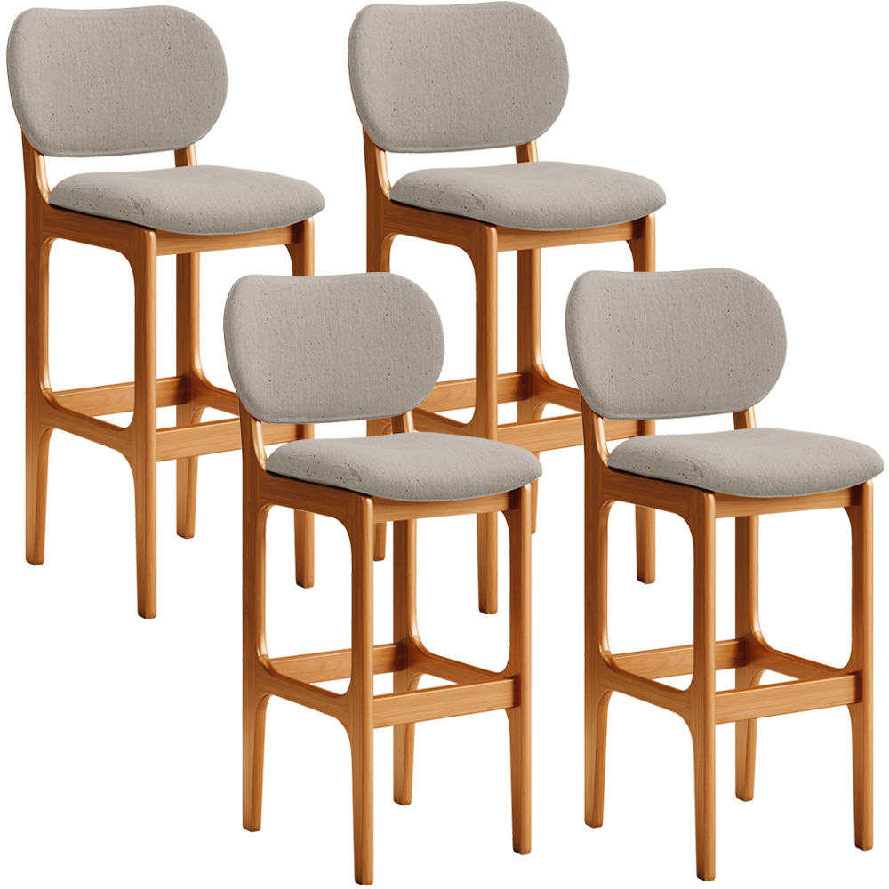Kit 4 Banquetas Alta Bar Cozinha Sala Jantar Fixa Betta L02 Imbuia Linho Bege - Lyam Decor