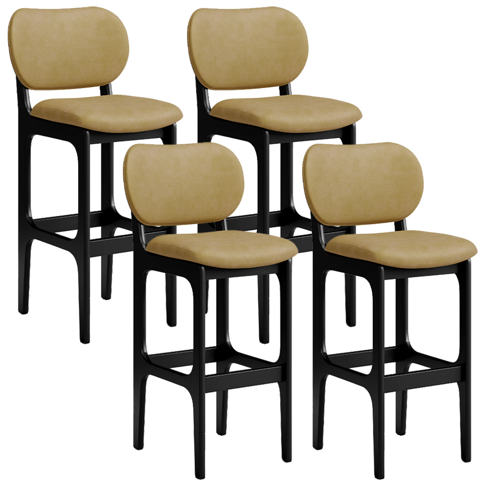 Kit 4 Banquetas Alta Bar Cozinha Sala Jantar Fixa Betta L02 Preto Couríssimo Casco Fendi - Lyam Decor