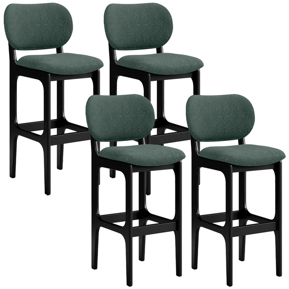 Kit 4 Banquetas Alta Bar Cozinha Sala Jantar Fixa Betta L02 Preto Linho Verde Musgo - Lyam Decor