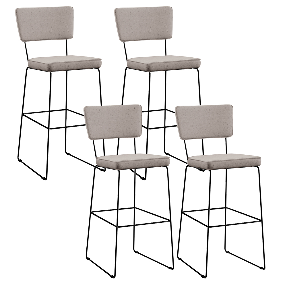 Kit 4 Banquetas Alta Para Cozinha Sala De Jantar Base em Aço Fixa Allana L02 Linho Bege - Lyam Decor